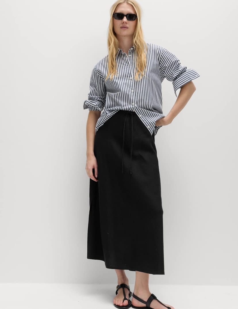 Marks & Spencer M&S Linen Rich Maxi A-Line Skirt Black - 1