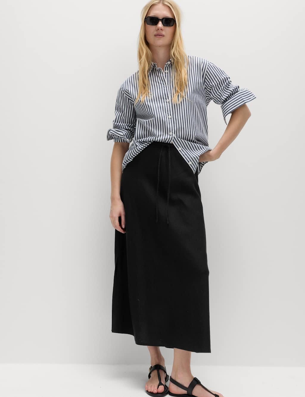 M&S Black Linen Maxi A-Line Skirt
