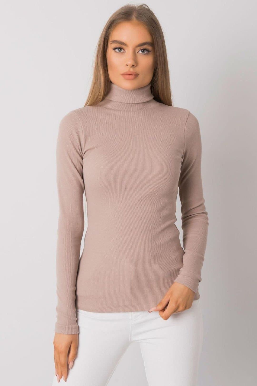 Love Lace Love Lace Women's One Color Fitted Long Sleeve Turtleneck Style 173404 in Taupe