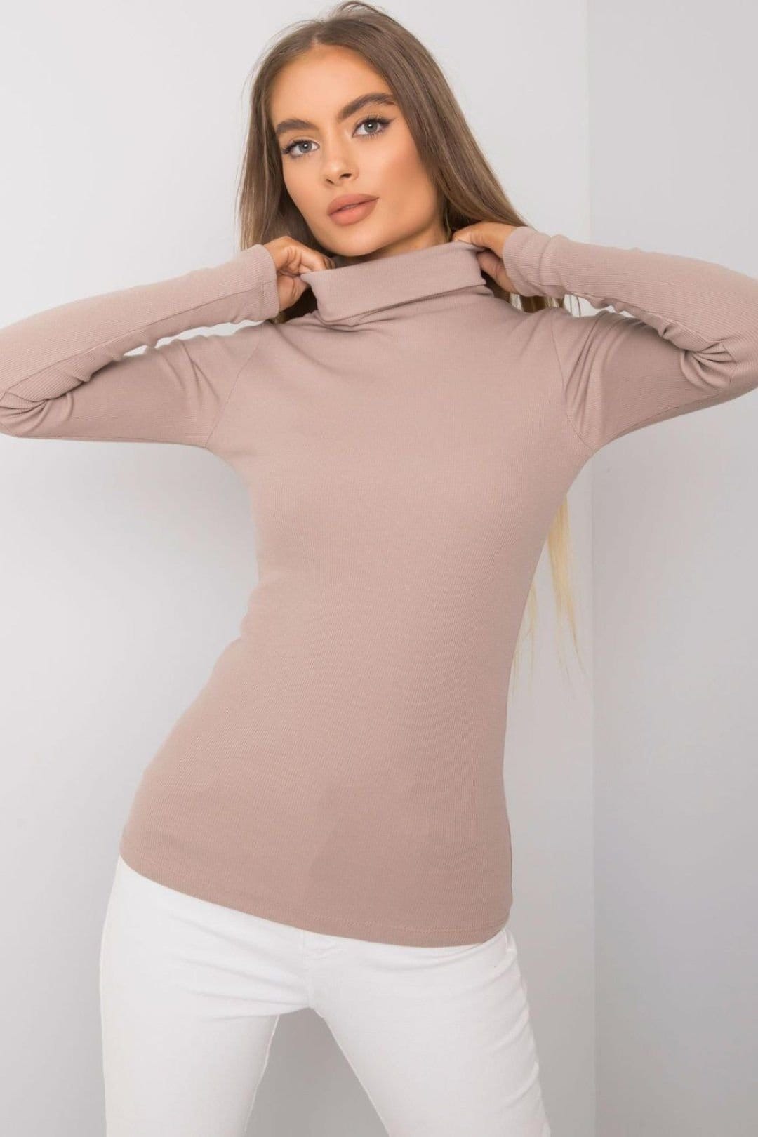 Love Lace Love Lace Women's One Color Fitted Long Sleeve Turtleneck Style 173404 in Taupe - 4