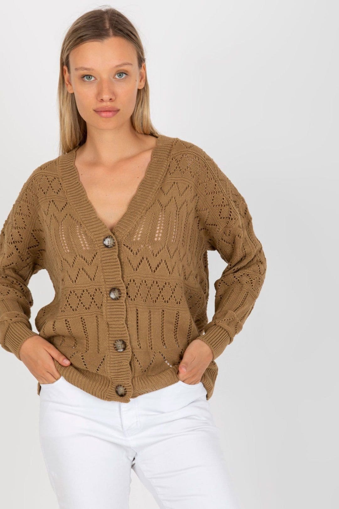 Love Lace Brown Openwork Button Front Cardigan