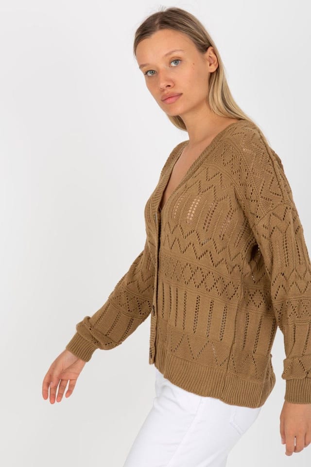 Love Lace Love Lace Women's Openwork Button Front Cardigan Sweater Style 175417 in Brown - 3