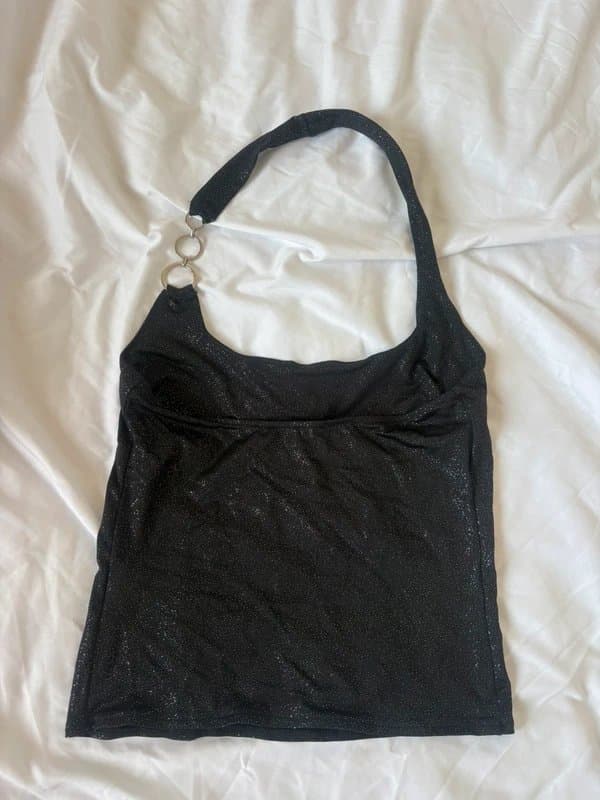 Bershka Bershka black shimmer glitter halter top