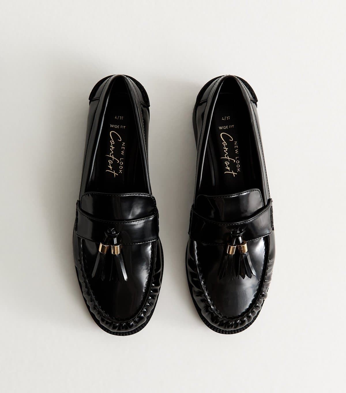 New Look New Look Black Faux Leather Gold Tassel Loafers