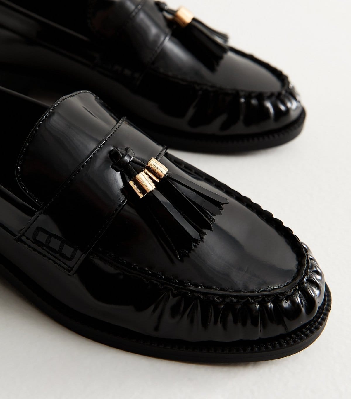 New Look Women's Wide Fit Black Faux Leather Gold Tassel Loafers Vegan New Look - 4