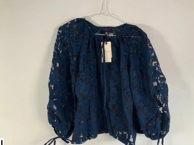 Ted Baker 14 Ted baker blouse new lace navy with under vest bnwt puff sleeve short length - 1