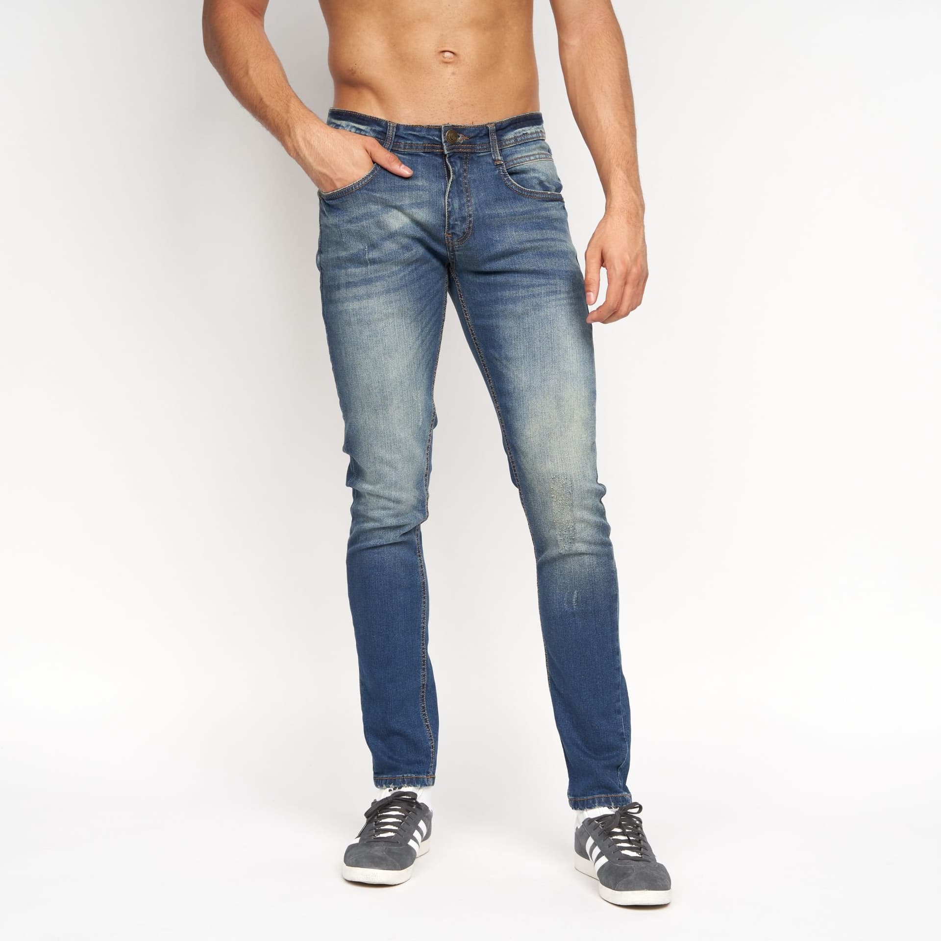 Duck&Cover Duck&Cover Tranfold Men's Slim-Fit Distressed Denim Jeans in Navy