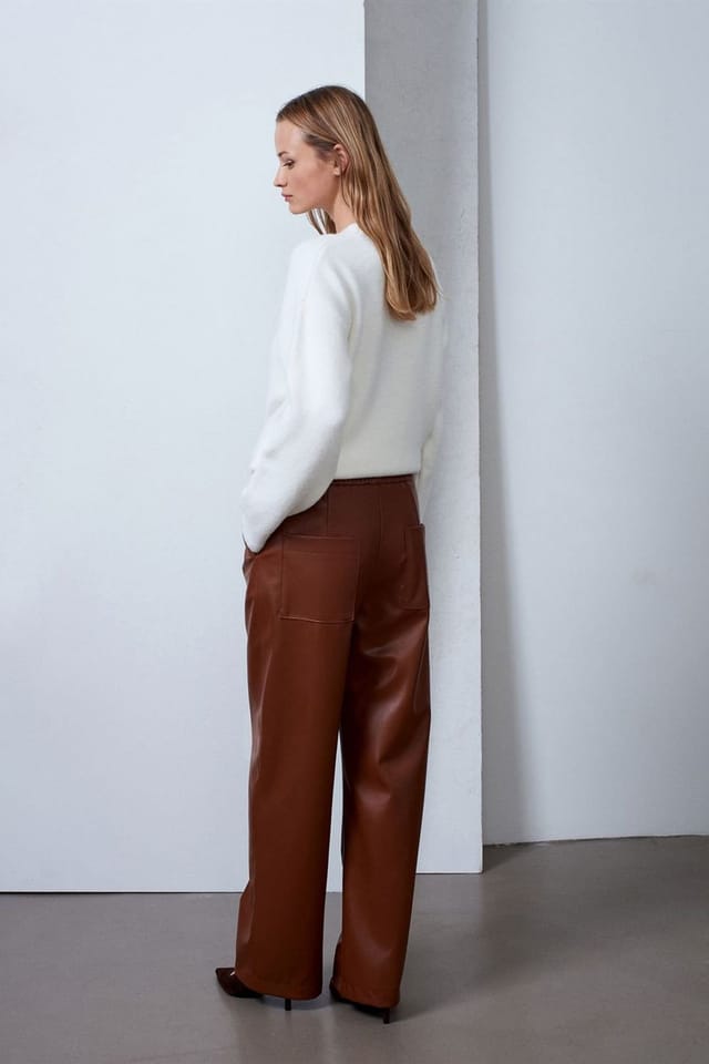 Dilvin Dilvin Women's Women's Wide-Leg Faux Leather Trousers in Brown - 2