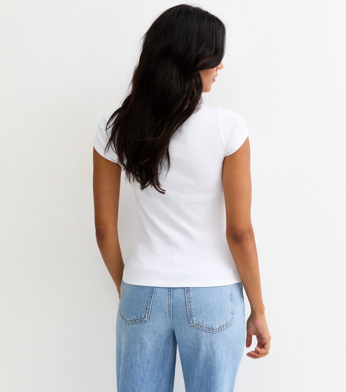 New Look Women's White Ribbed Jersey Button Placket Top New Look - 4