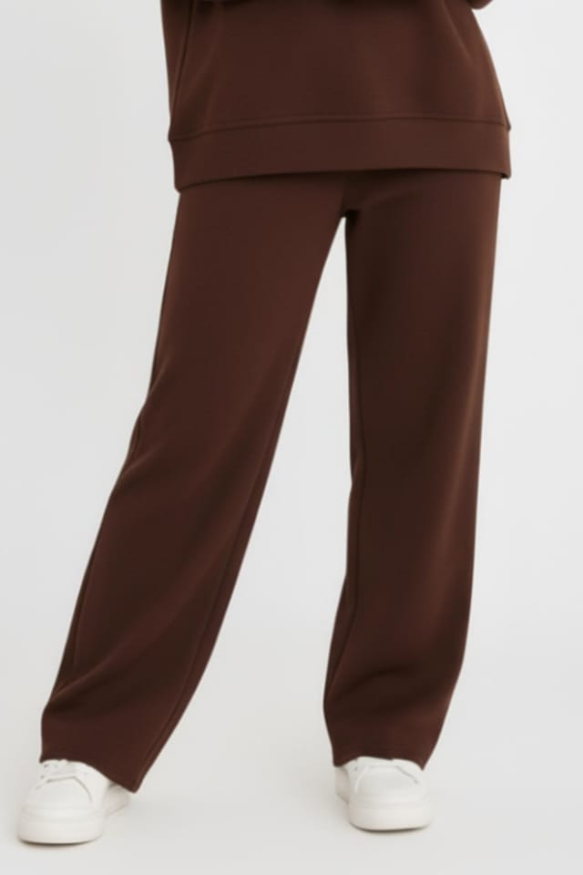 STYLEWISE STYLEWISE Women's Rugby Top & Straight Leg Trouser Co-ord Set - Interlock - Two Piece in Chocolate - 3