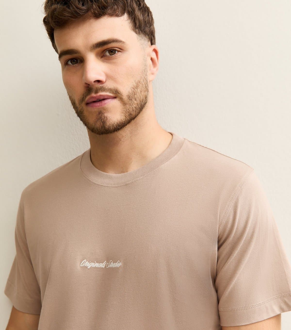 jack & jones Men's Light Brown Embroidered Original Studios T-Shirt Jack & Jones New Look