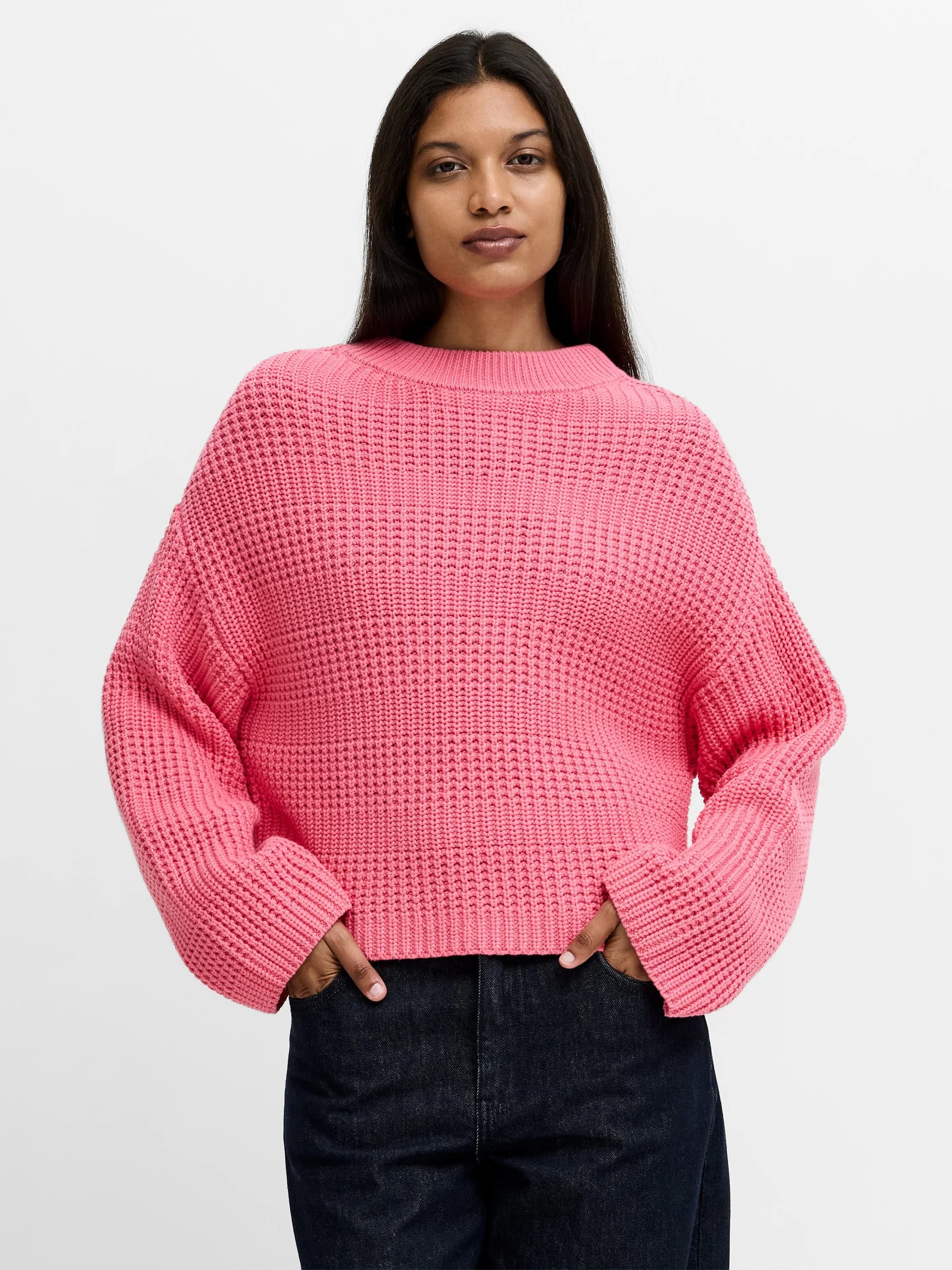 French Connection Lily Mozart Pink Textured Mock Neck Jumper JumperPunch Pink