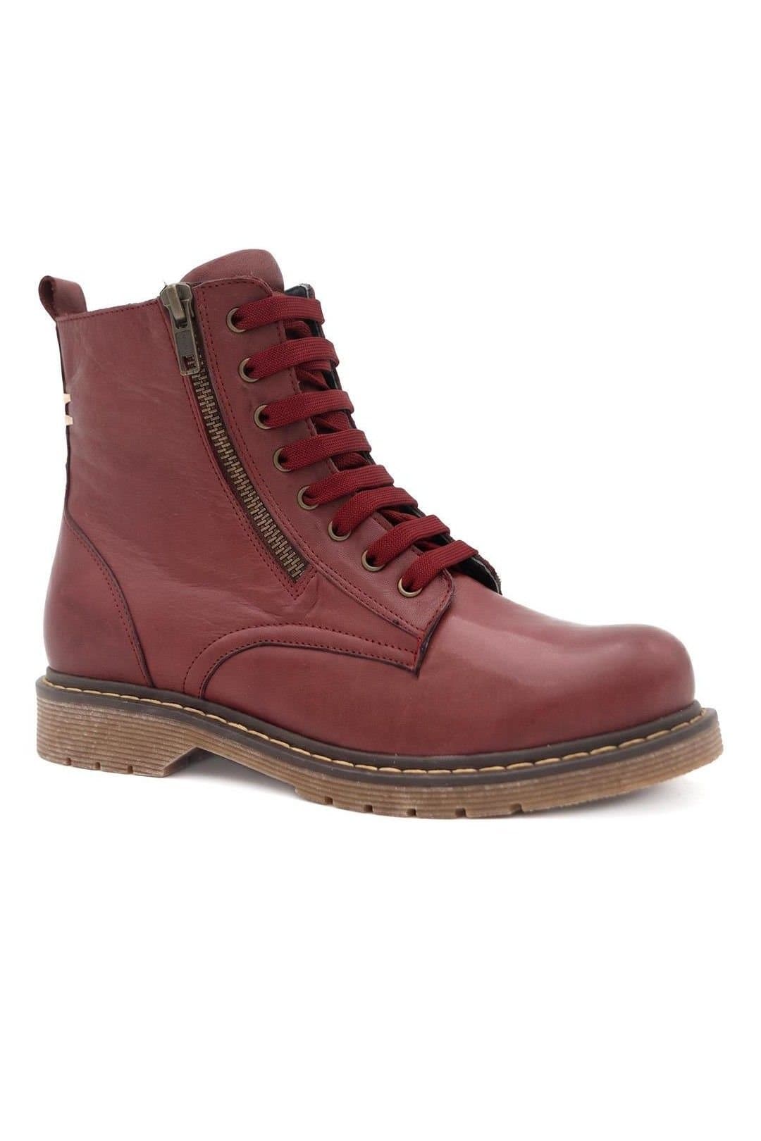Pavers Pavers Women's Wide-Fit Leather Zip-Up Boots in Burgundy