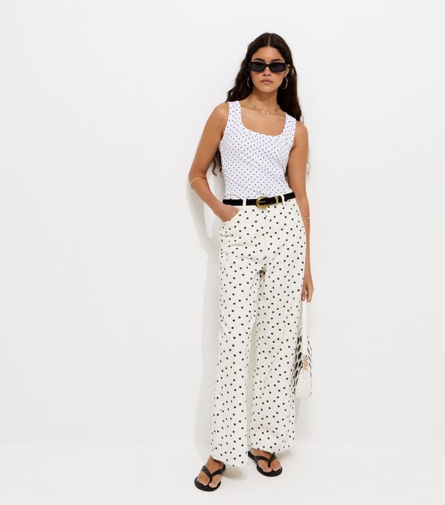 New Look Women's White Polka Dot Square Neck Vest Top New Look - 3