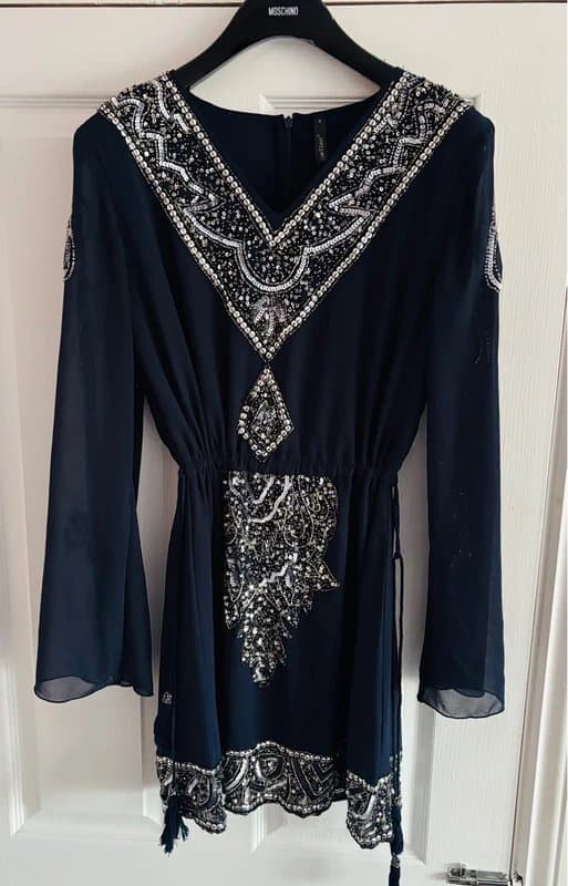 Live 2 love Live 2 love 8-10 plunge sequin belted lined dress wedding work party holiday same day post