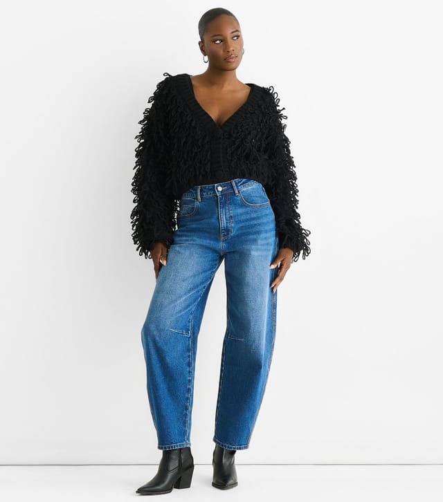 Gini London Women's Black Textured Loop Cropped Cardigan Gini London New Look - 2