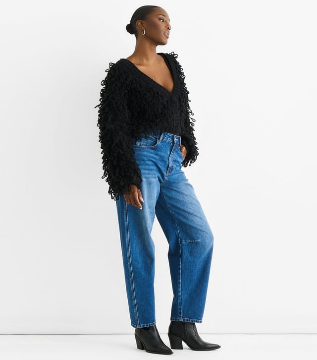 Gini London Women's Black Textured Loop Cropped Cardigan Gini London New Look - 3