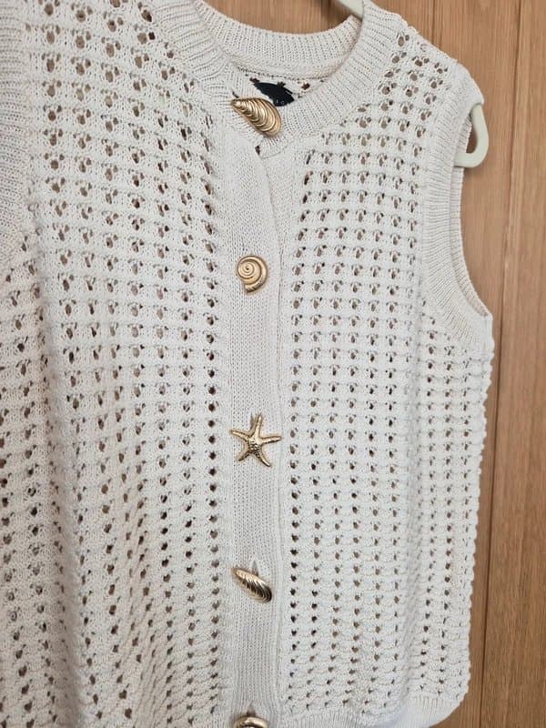 ASOS ASOS cream crochet knit tank top with gold sea shell buttons