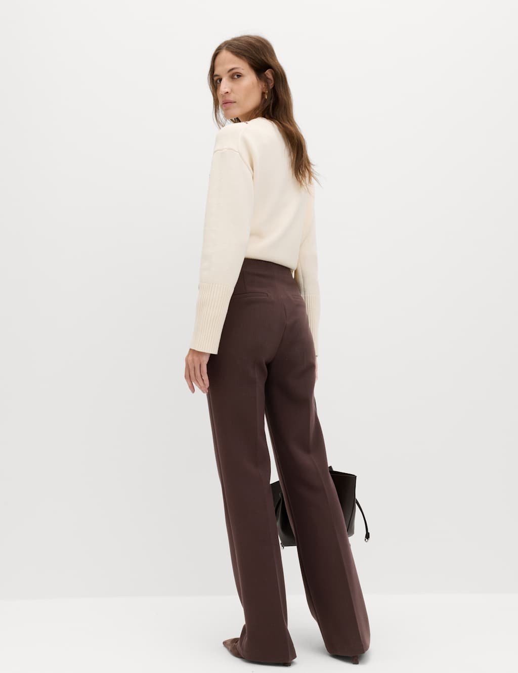Marks & Spencer M&S Slim Side Zip Flared Trousers Bitter Chocolate - 3