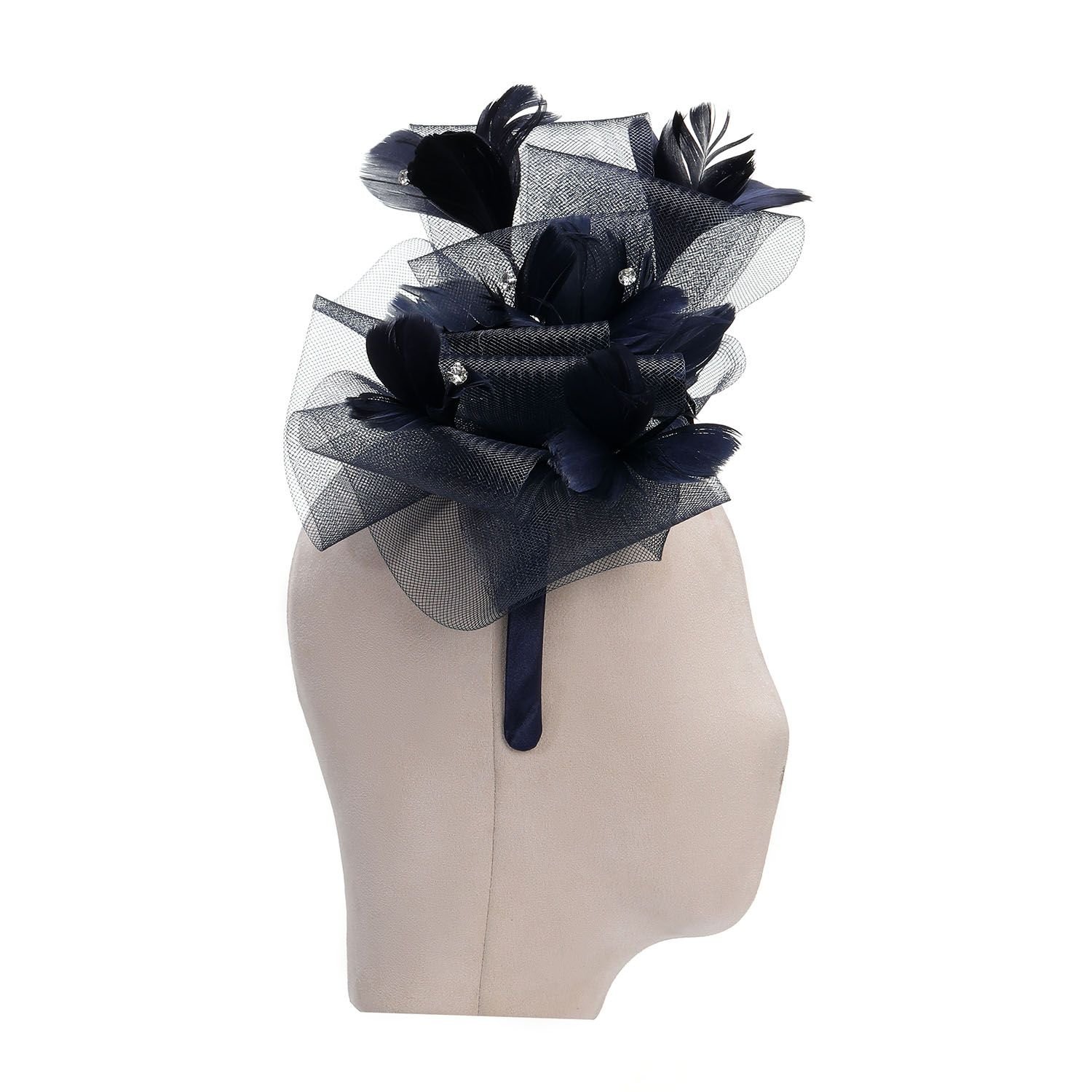 PEACH ACCESSORIES PEACH ACCESSORIES Women's Royal Ascot Feather Fascinator Hat with Bow Detail in Navy - 2
