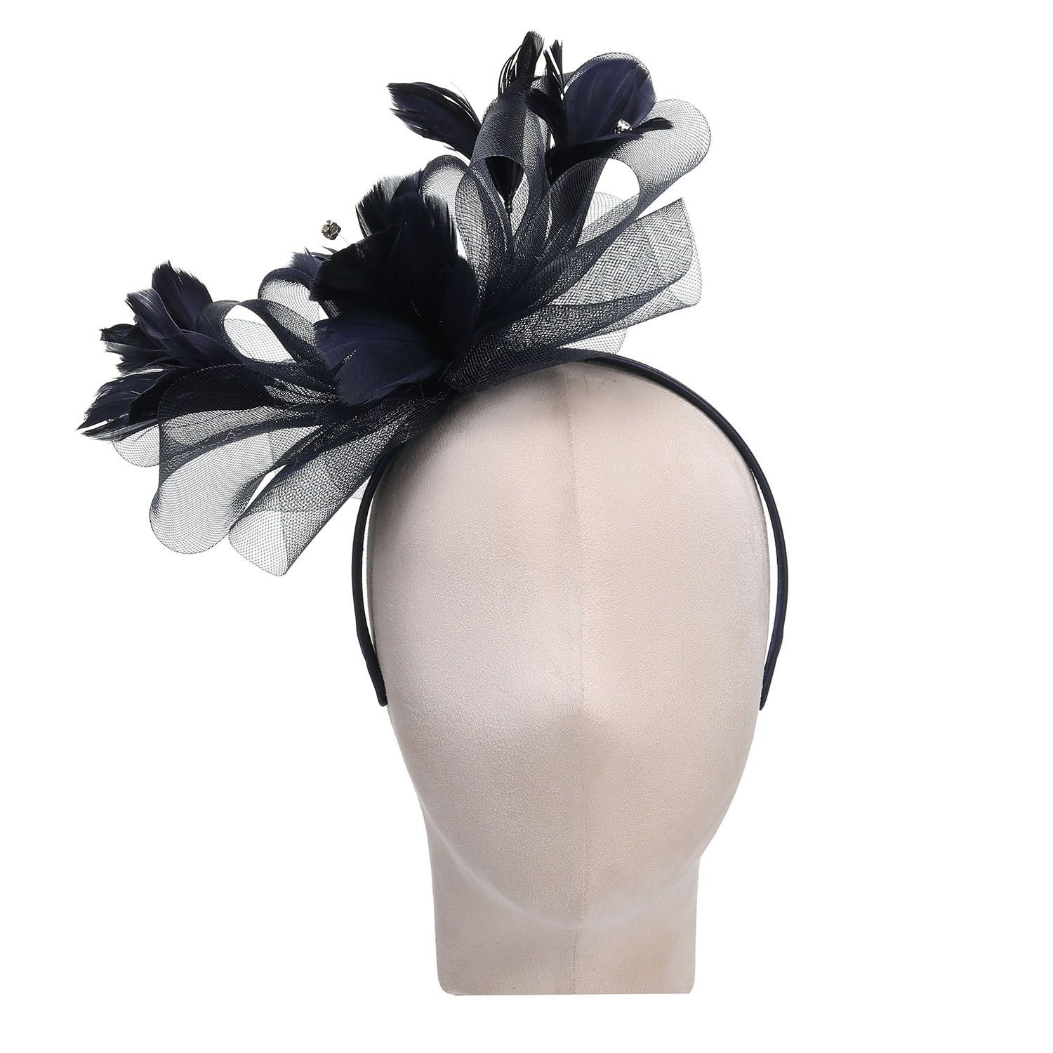 PEACH ACCESSORIES PEACH ACCESSORIES Women's Royal Ascot Feather Fascinator Hat with Bow Detail in Navy - 3