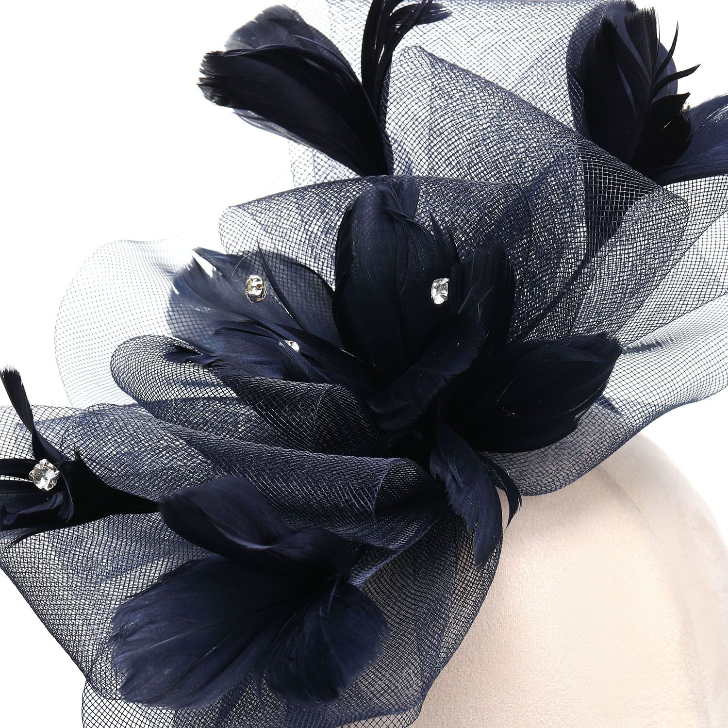 PEACH ACCESSORIES PEACH ACCESSORIES Women's Royal Ascot Feather Fascinator Hat with Bow Detail in Navy - 4