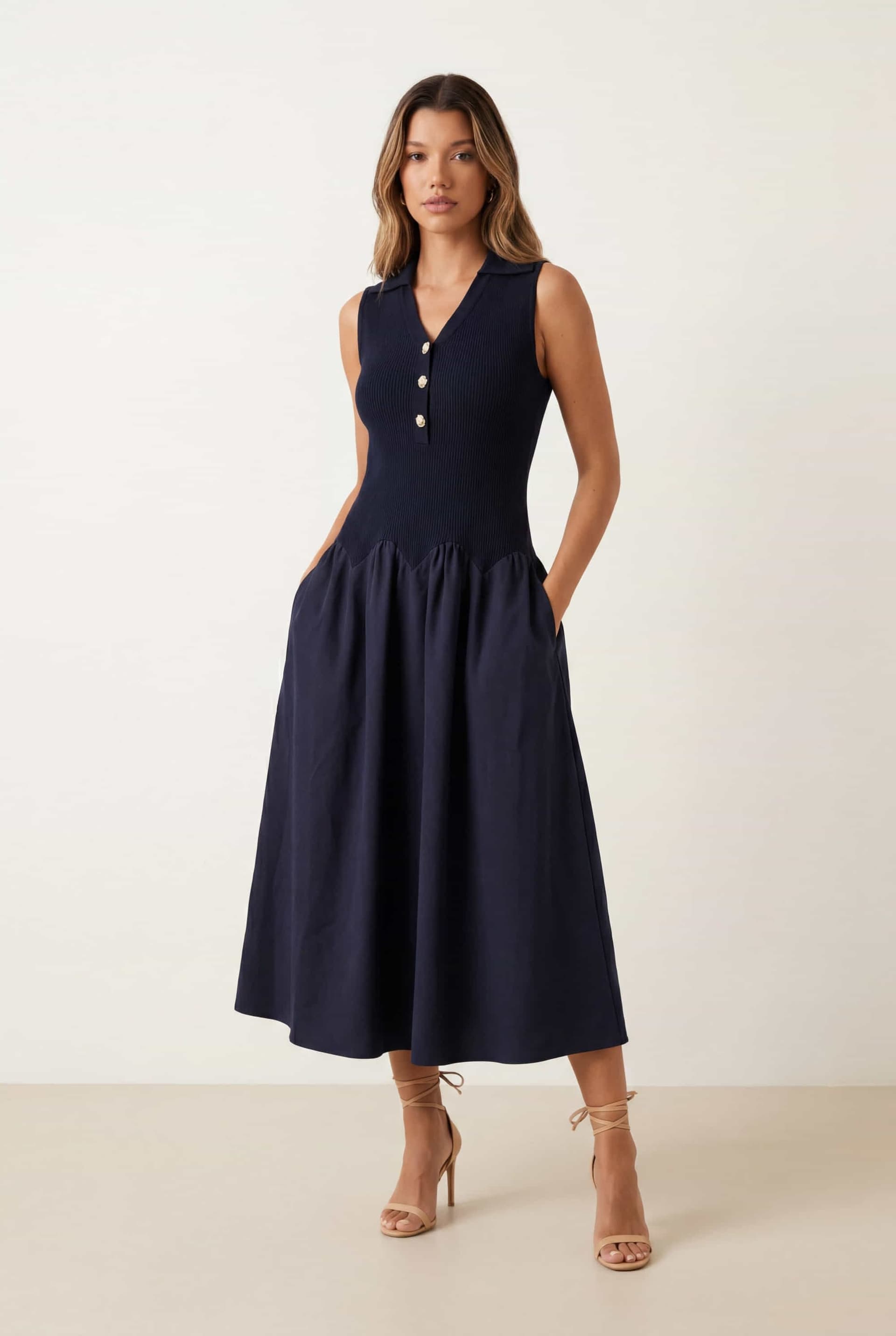 Style Cheat Style Cheat Women's 2 in 1 Navy Knit Compact Dress