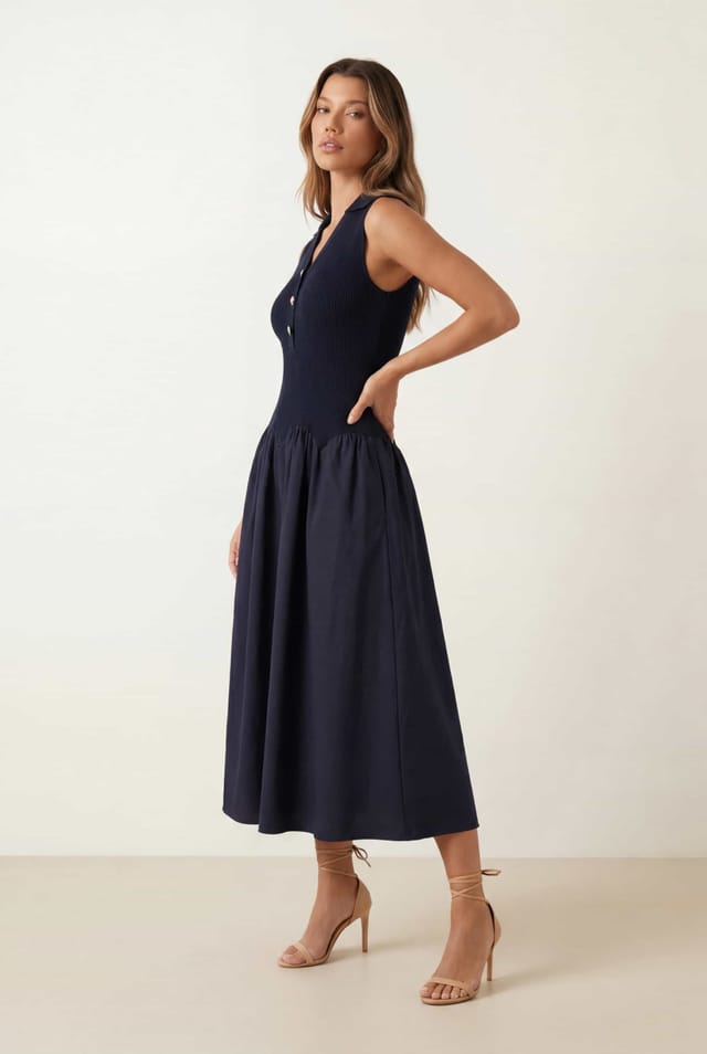 Style Cheat Style Cheat Women's 2 in 1 Navy Knit Compact Dress - 2