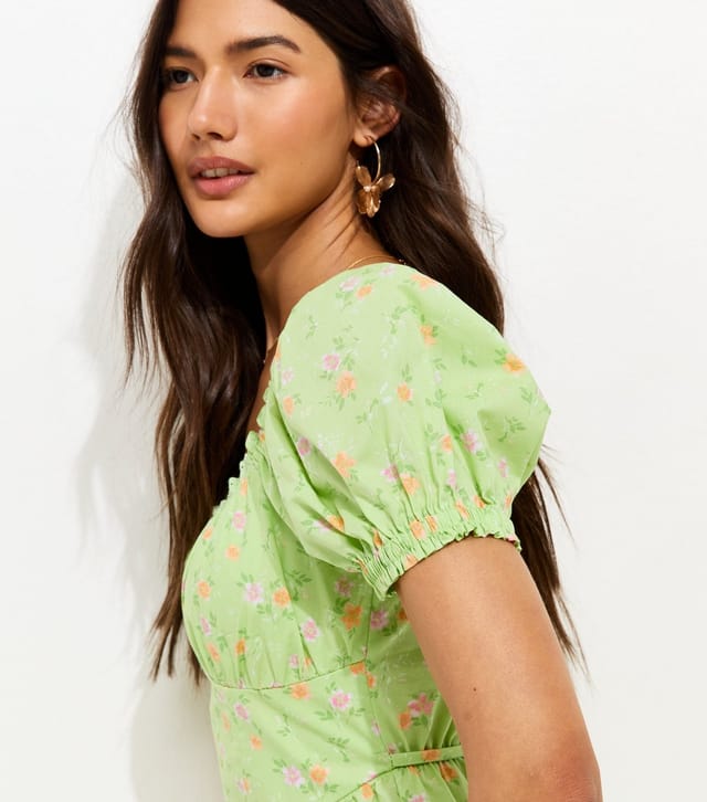 New Look Women's Light Green Cotton Floral Print Milkmaid Mini Dress New Look - 2