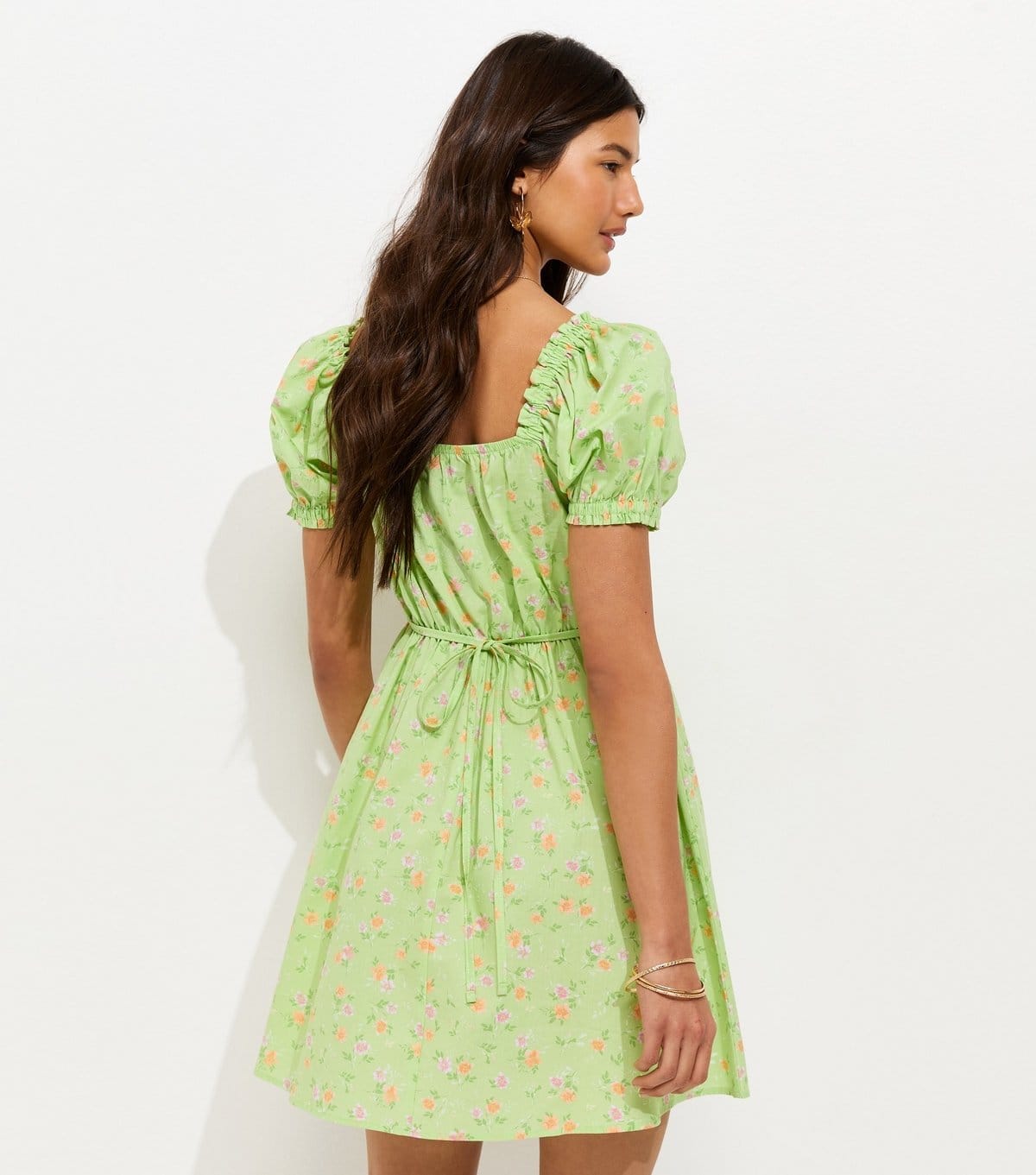 New Look Women's Light Green Cotton Floral Print Milkmaid Mini Dress New Look - 4