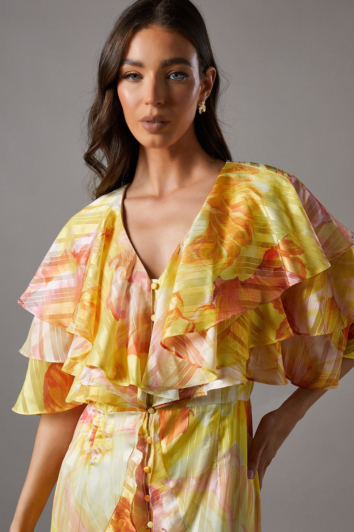 Coast Coast Women's Printed Burnout Ruffle Maxi Dress in Yellow - 4