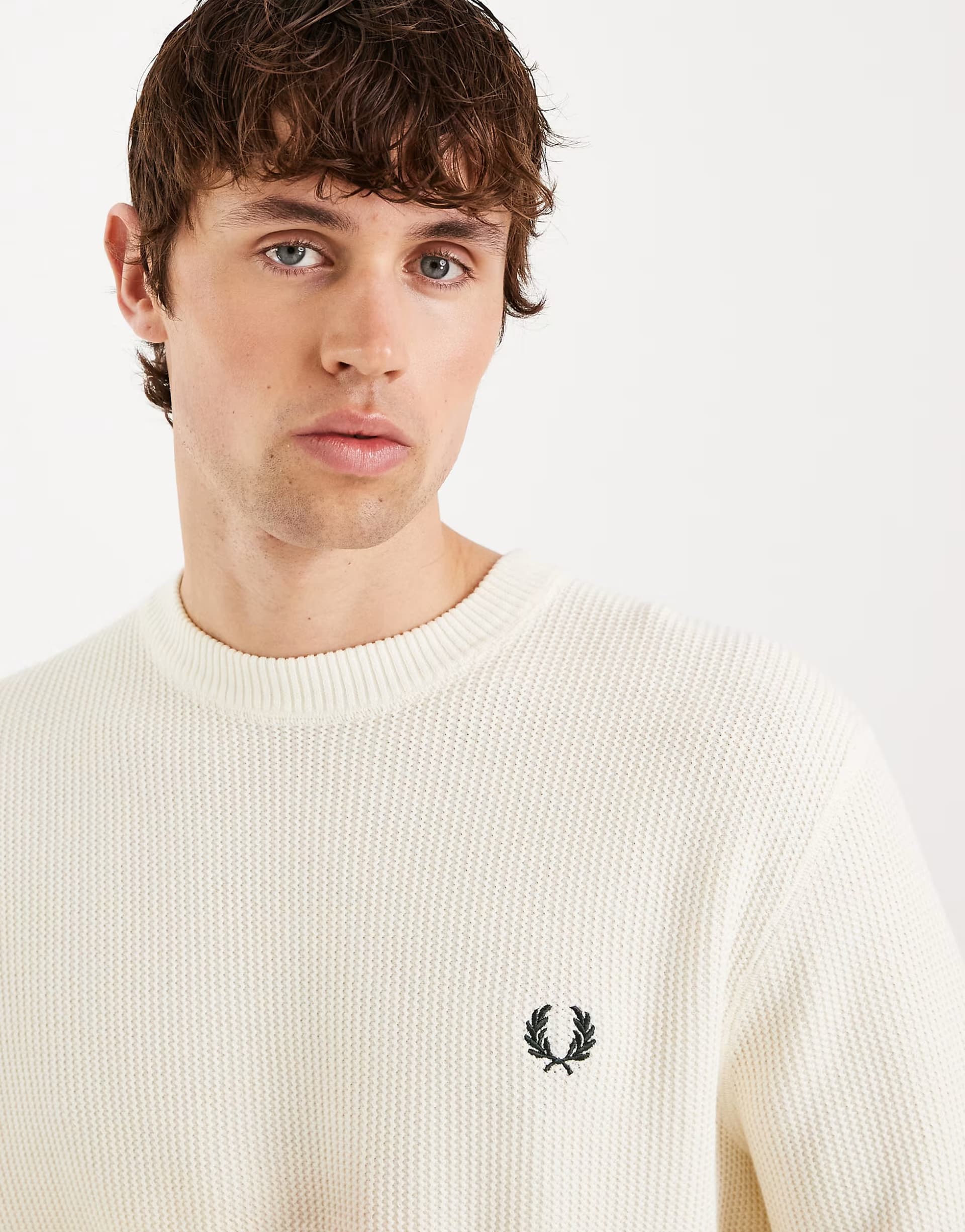 ASOS Fred Perry textured knit logo jumper in ecru