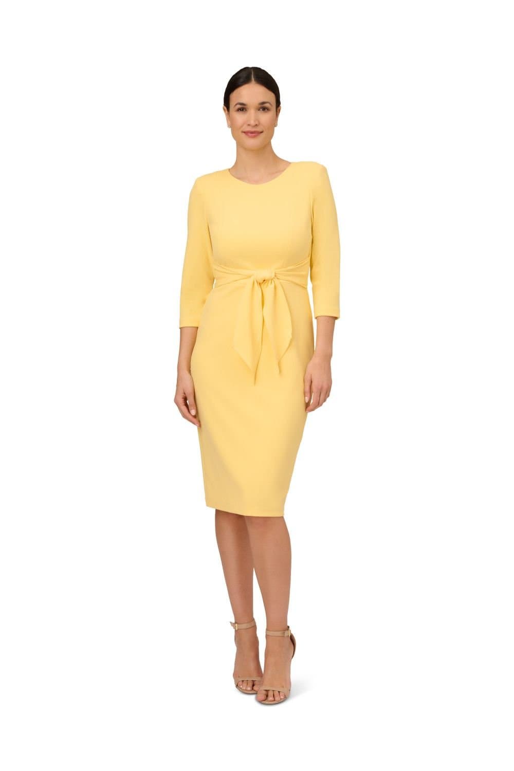 Adrianna Papell Adrianna Papell Women's Knit Crepe Tie Waist Sheath in Yellow