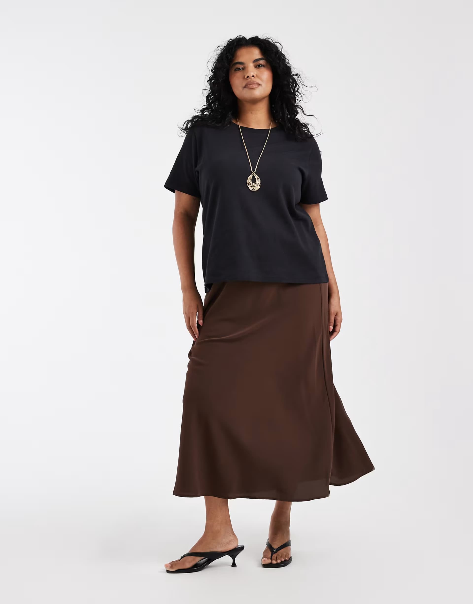 ASOS ASOS Pieces Curve Brown Matte Satin Midi Skirt