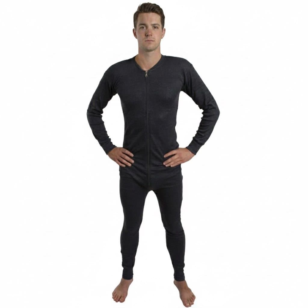 Britwear Britwear Men's Men All in One Zip Up Thermal Underwear Boiler Suit for Skiing in Charcoal