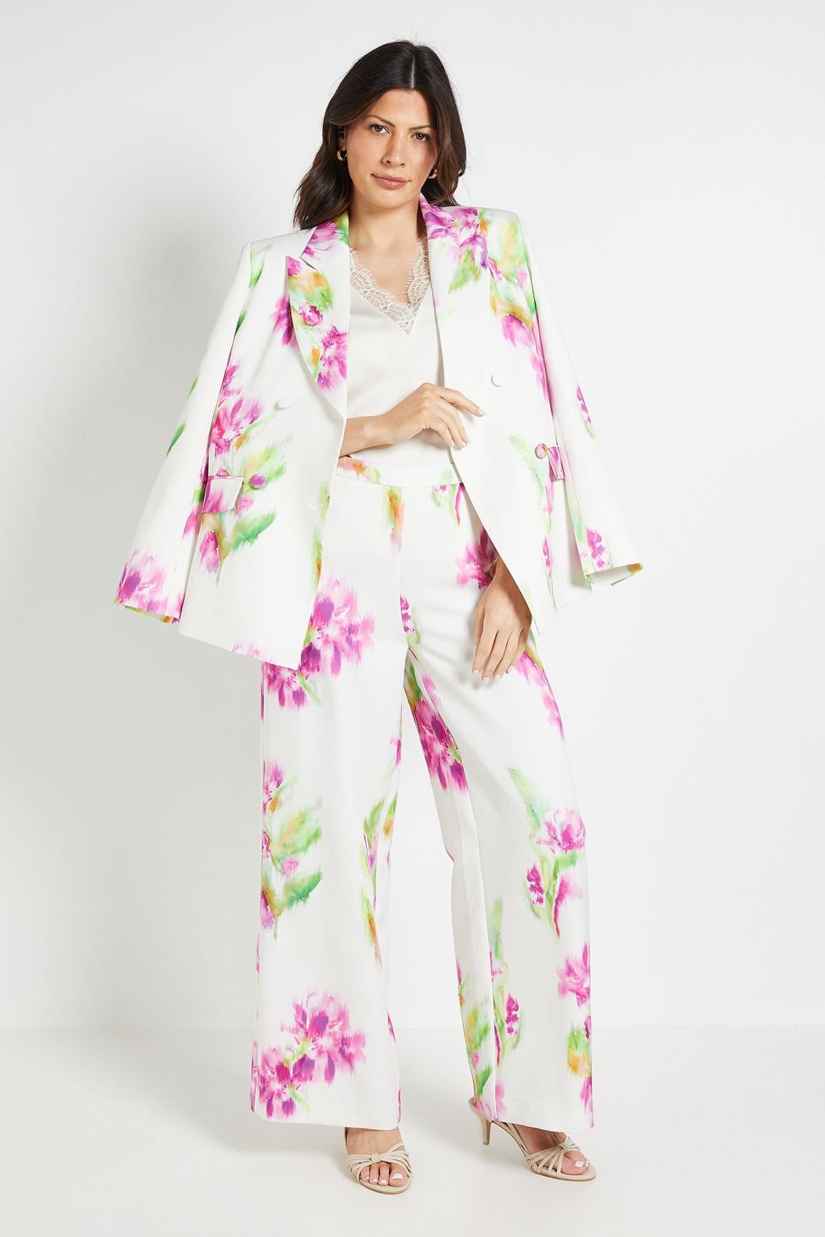 Wallis Wallis Women's Floral Satin Trouser Coord in Ivory