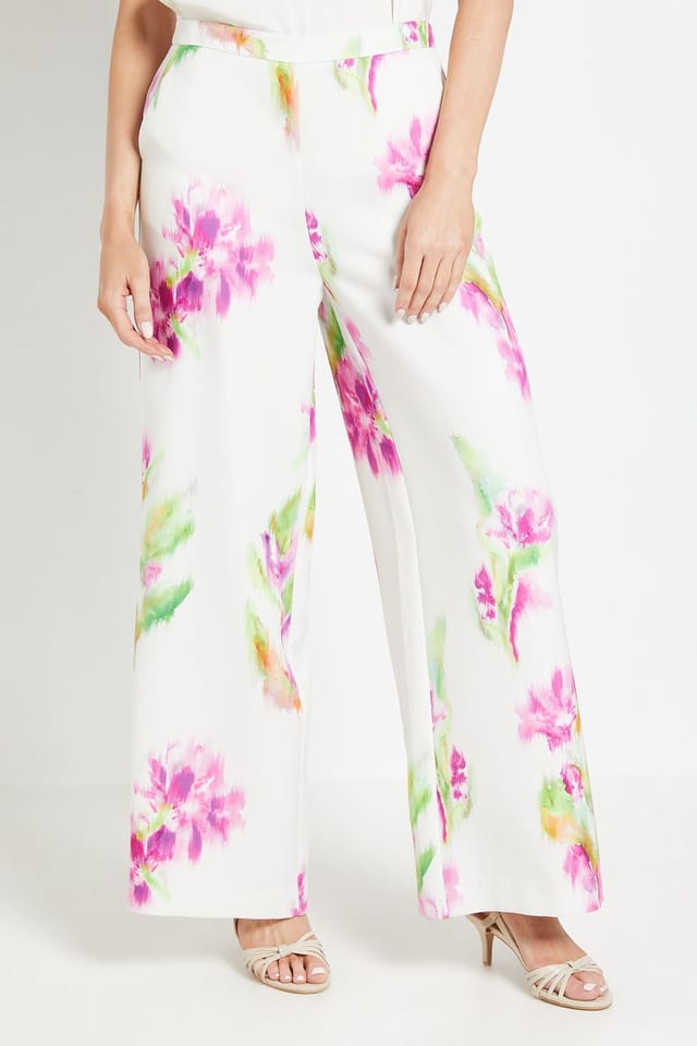 Wallis Wallis Women's Floral Satin Trouser Coord in Ivory - 2