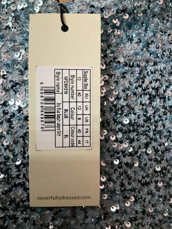 Never Fully Dressed NFD * New Sky Blue Sequin Jaspre Midi Wrap Skirt * UK 12 - 1