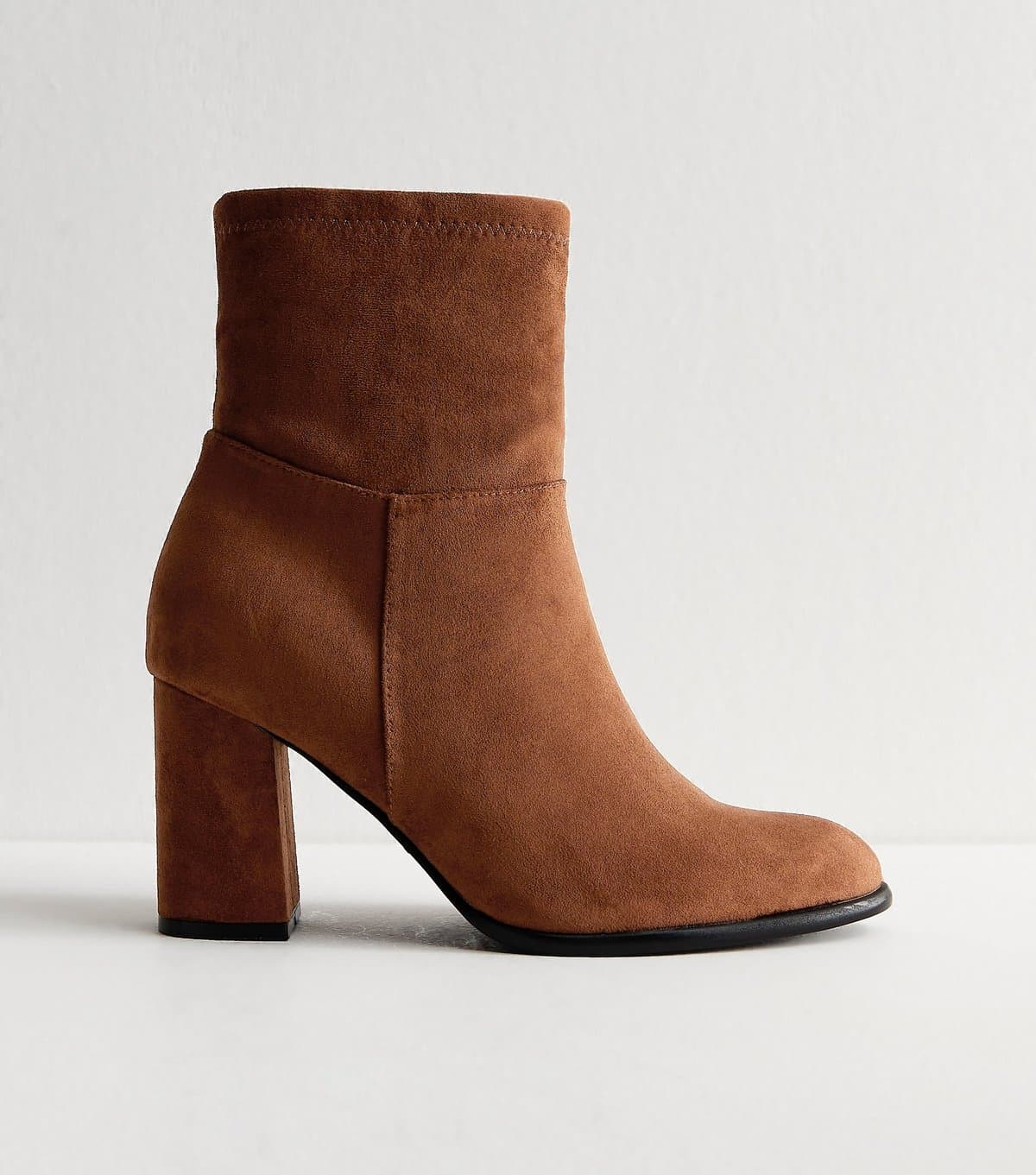 New Look Women's Wide Fit Brown Faux Suede Block Heel Ankle Boots Vegan New Look