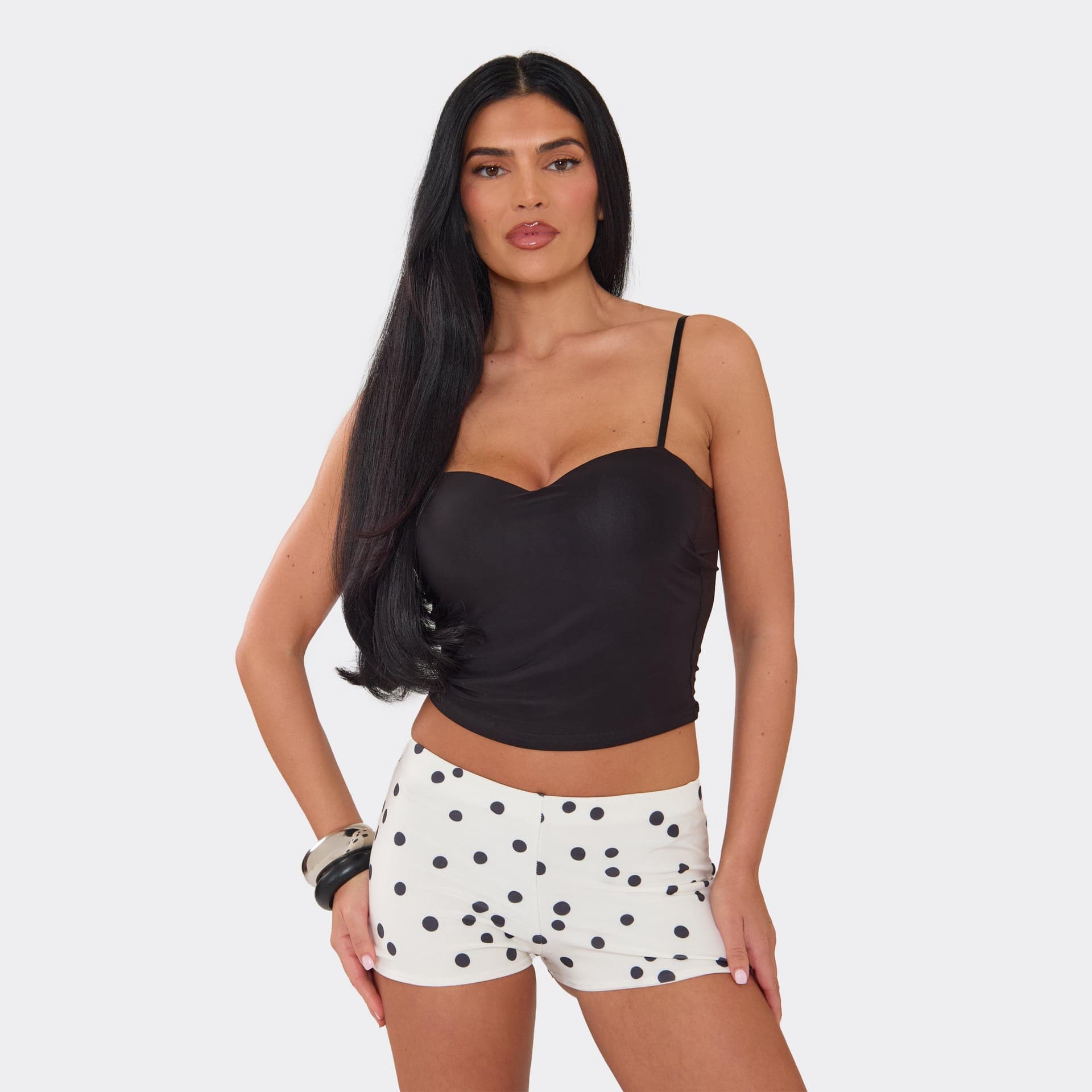 EGO Low Rise Hotpant Shorts In White Polka Dot., Women's Size UK 6