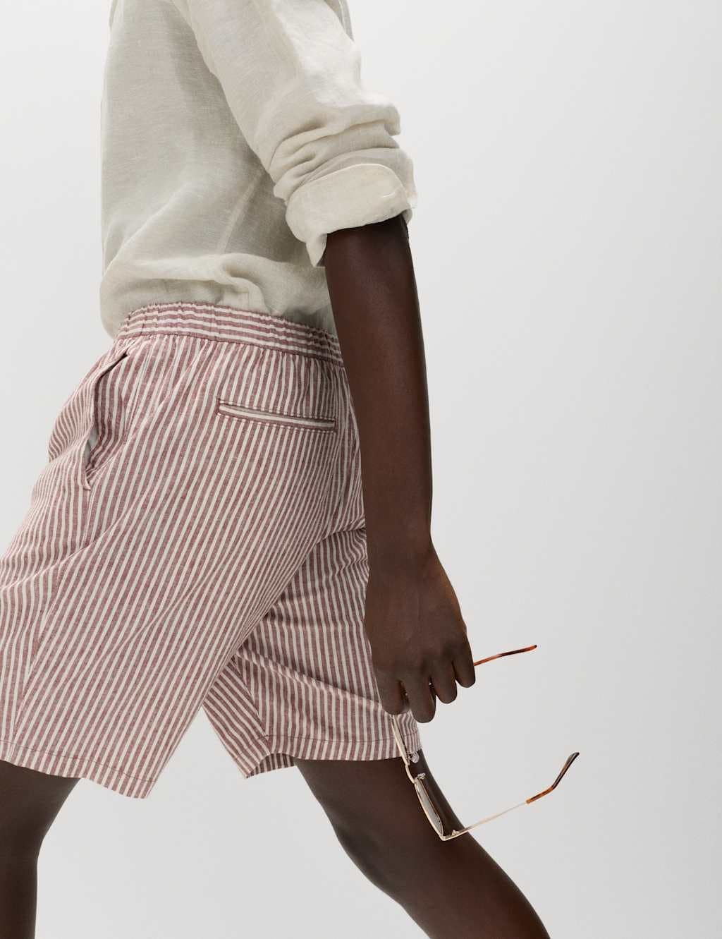 Marks & Spencer M&S Cotton Linen Blend Stretch Shorts Paprika