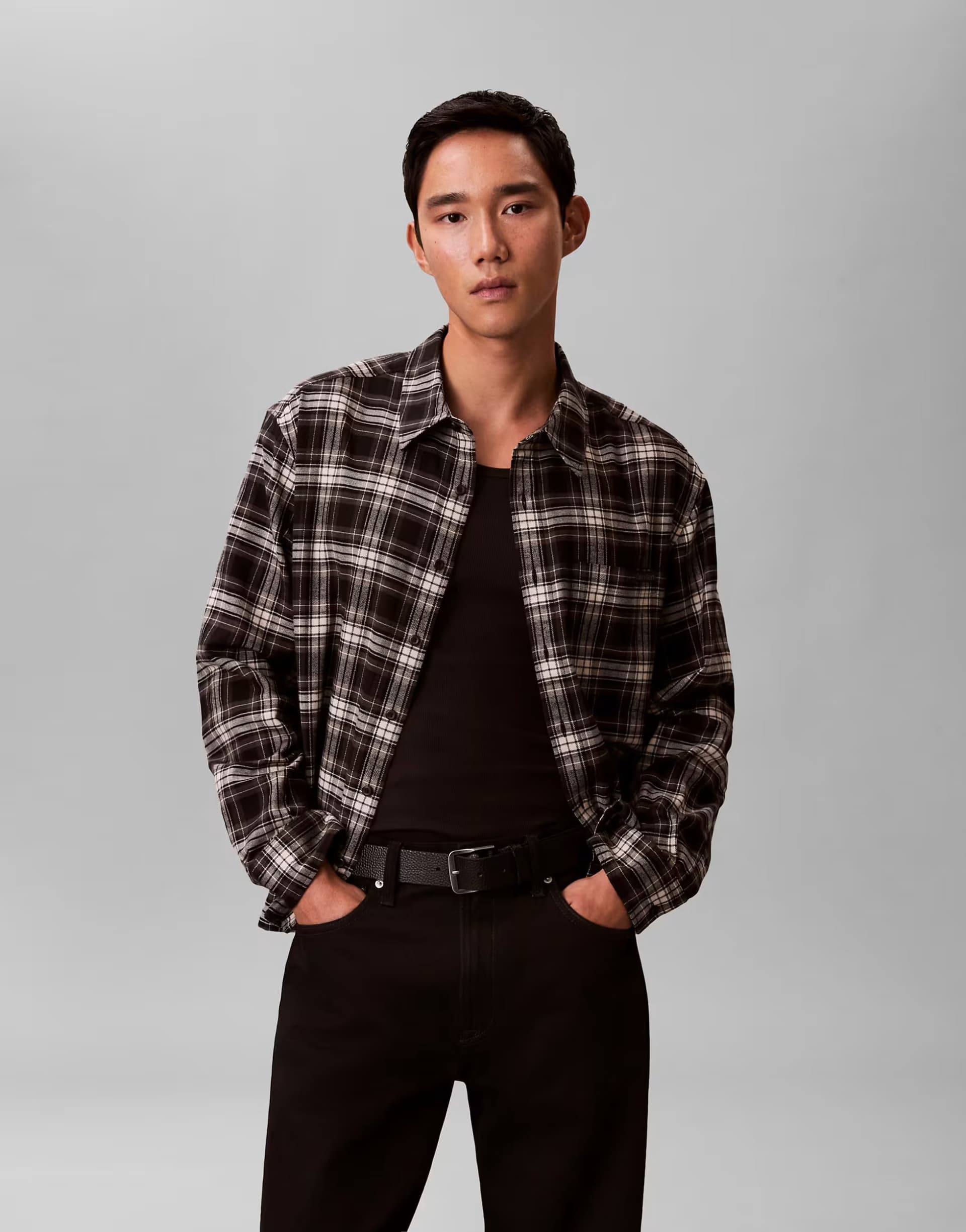 ASOS Calvin Klein Jeans boxy fit check shirt in black & beige