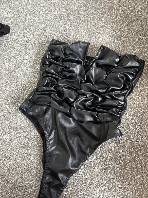ASOS ASOS black faux leather bodysuit strapless size 10