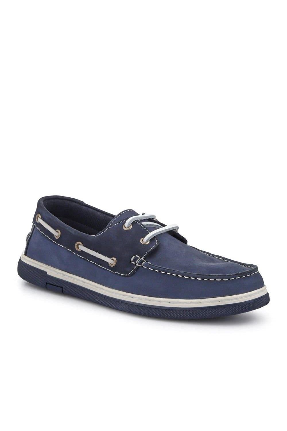 Pavers Pavers Men's Grippy Leather Boat Shoes in Navy