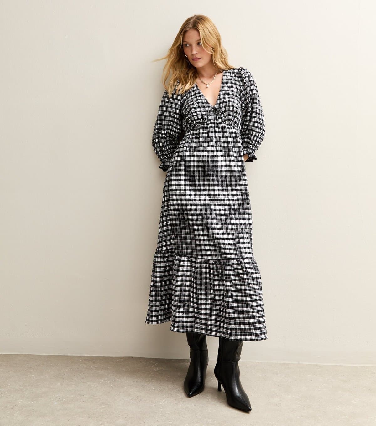 New Look Women's Black Checked Midi Dress New Look