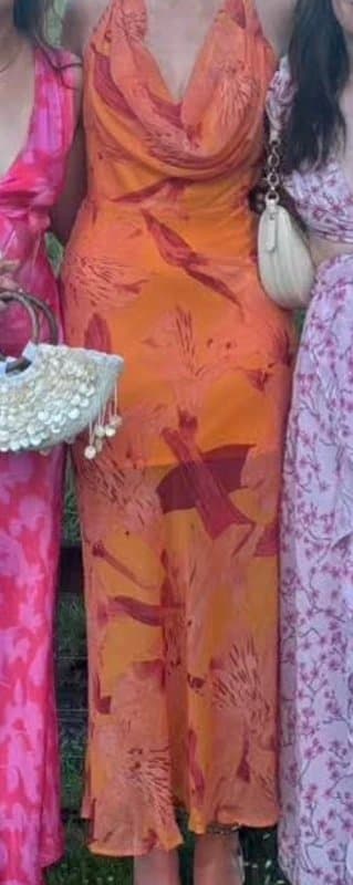 New Look New look orange floral halterneck full length dress