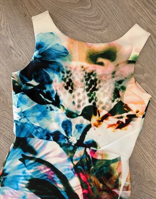Next Next Petite Size 10 Abstract Floral Bodycon Pencil Dress Occasion Wedding Guest Multicolour