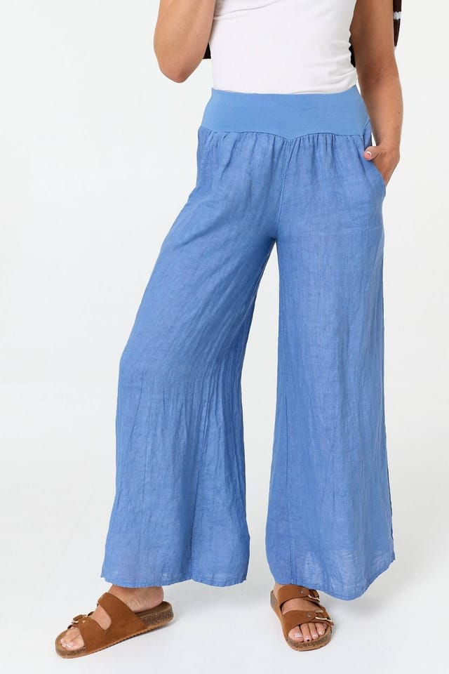 Izabel London Izabel London Women's High Waist Relaxed Flared Trousers in Blue - 2