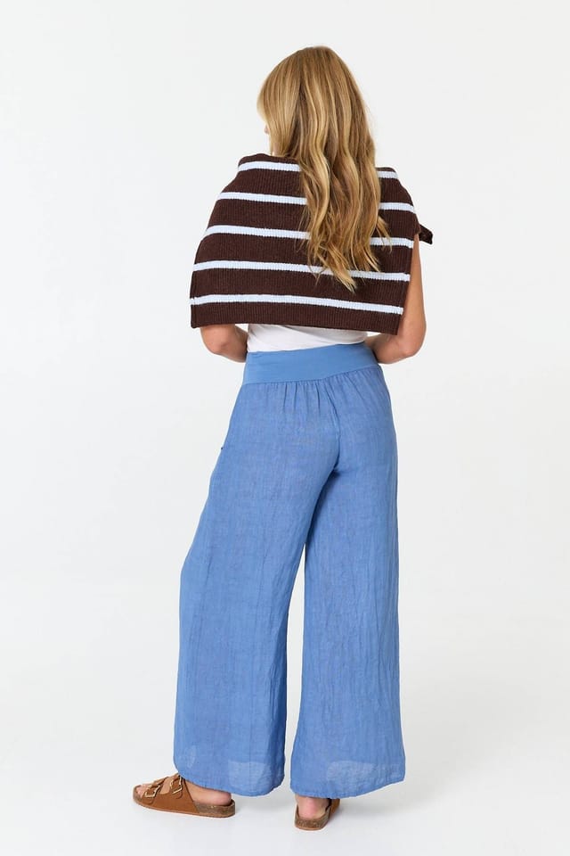 Izabel London Izabel London Women's High Waist Relaxed Flared Trousers in Blue - 3