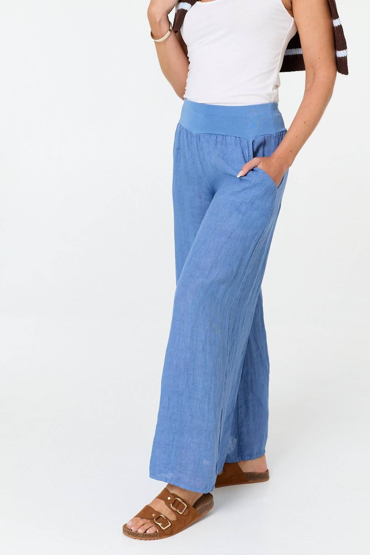 Izabel London Izabel London Women's High Waist Relaxed Flared Trousers in Blue - 4